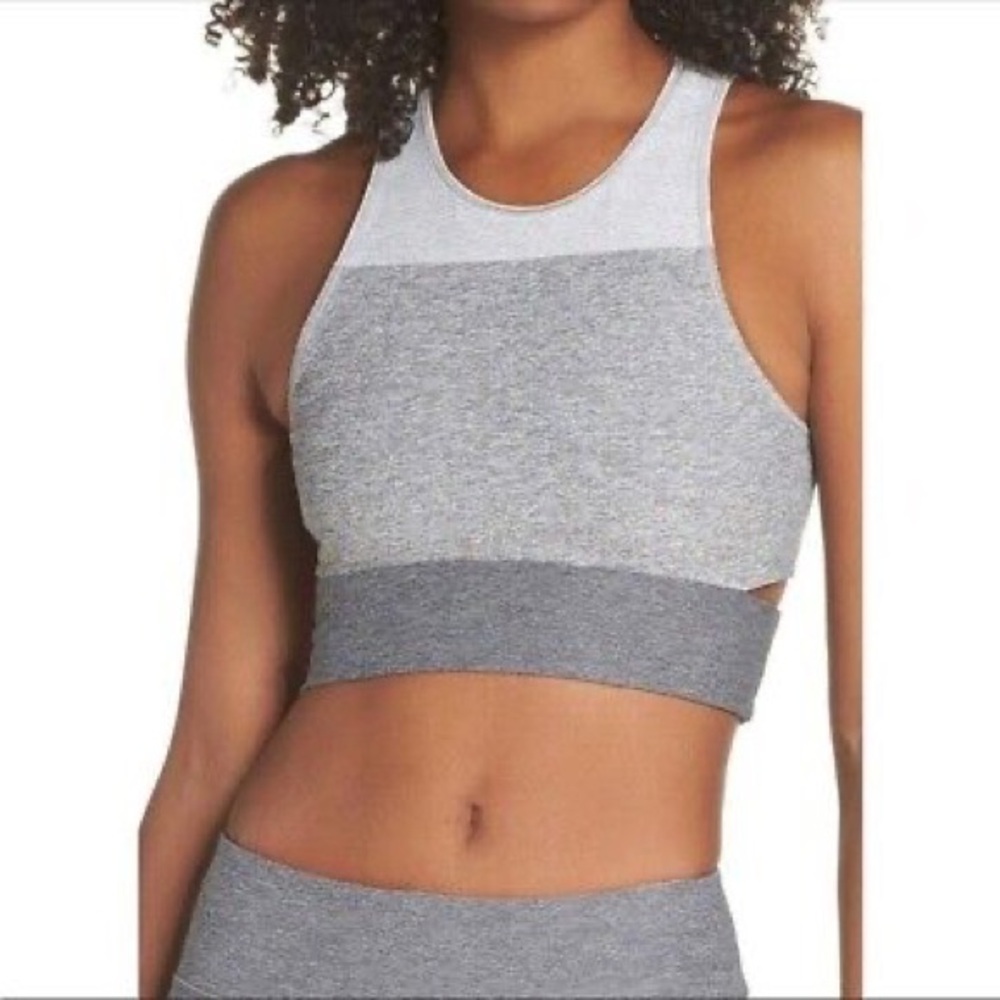 Outdoor voices tri tone slash back crop top gray sports bra
